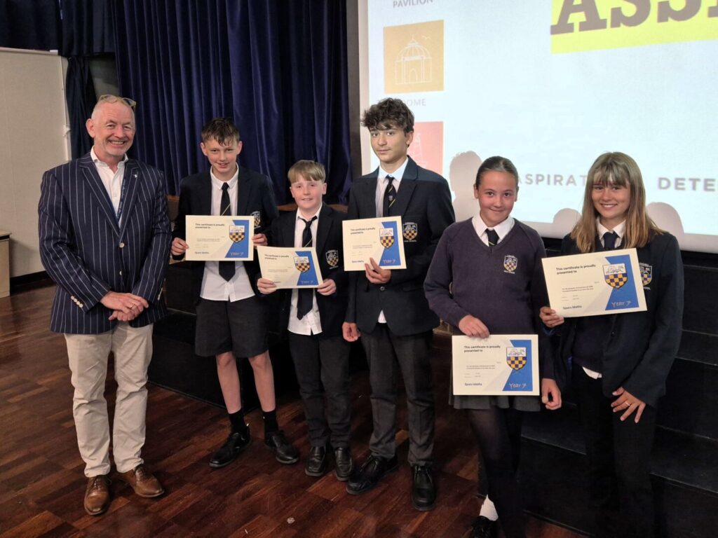 Photograph of students who participated in the Junior Mathematical Challenge at the Year 7 Celebration Assembly