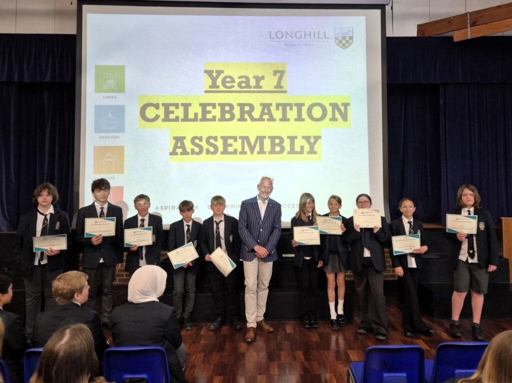 Photograph of students who participated in the Junior Mathematical Challenge at the Year 7 Celebration Assembly