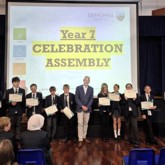 Photograph of students who participated in the Junior Mathematical Challenge at the Year 7 Celebration Assembly
