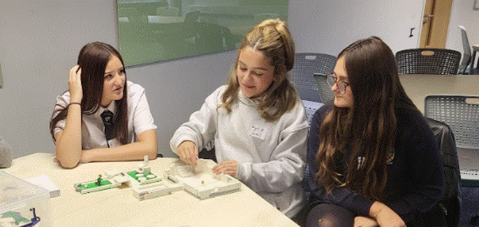 Group photo of students working on a practical task.