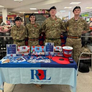 CCF Students collecting for the Royal British Legion Poppy Appeal in a local supermarket.