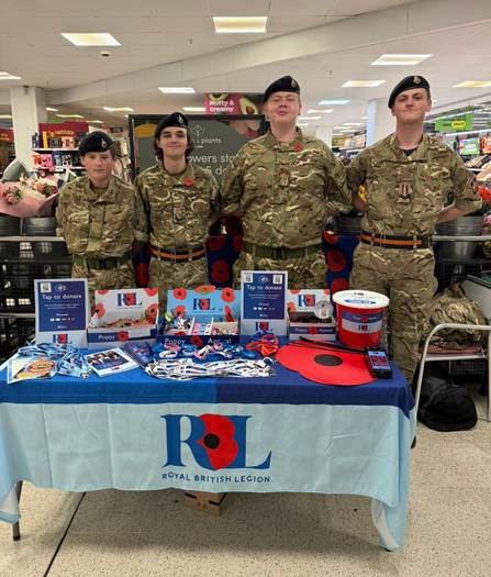 CCF Students collecting for the Royal British Legion Poppy Appeal in a local supermarket.