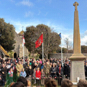 Remembrance parade at Rottingdean memorial garden.