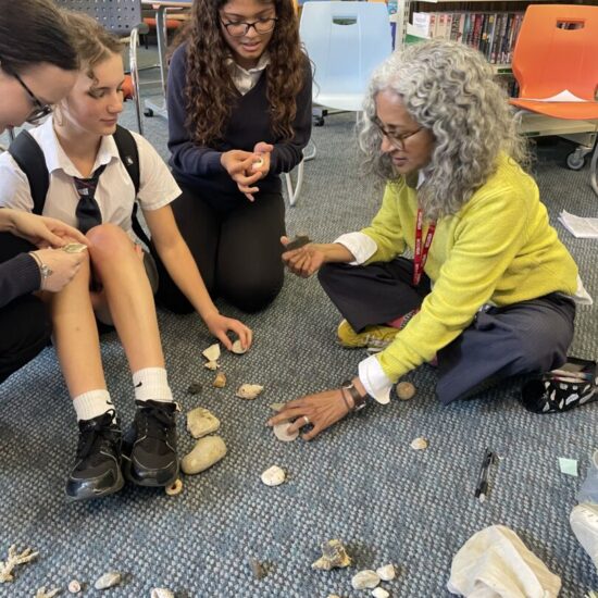 Students getting inspiration from shore items at the workshop