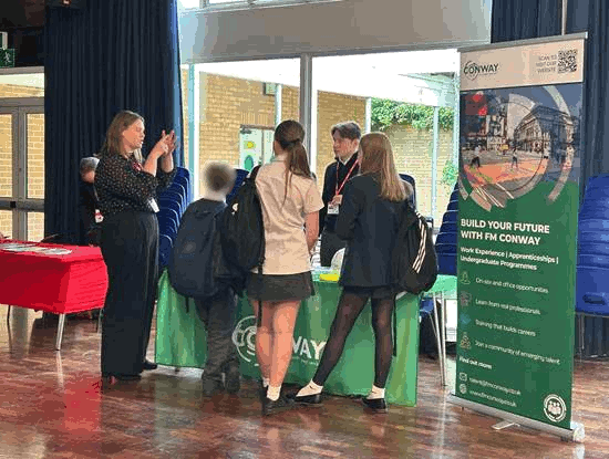 Image of students talking to one of the stall holders at the Careers Fair 2026