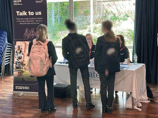 Image of students talking to one of the stall holders at the Careers Fair 2026