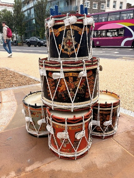 Ceremonial drums of each regiment in attendance